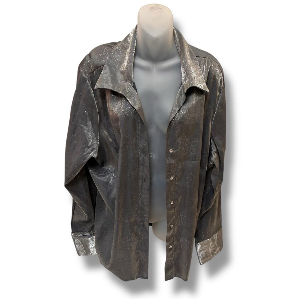 Ashley Stewart rhinestone metallic button down blouse - Picture 4 of 7